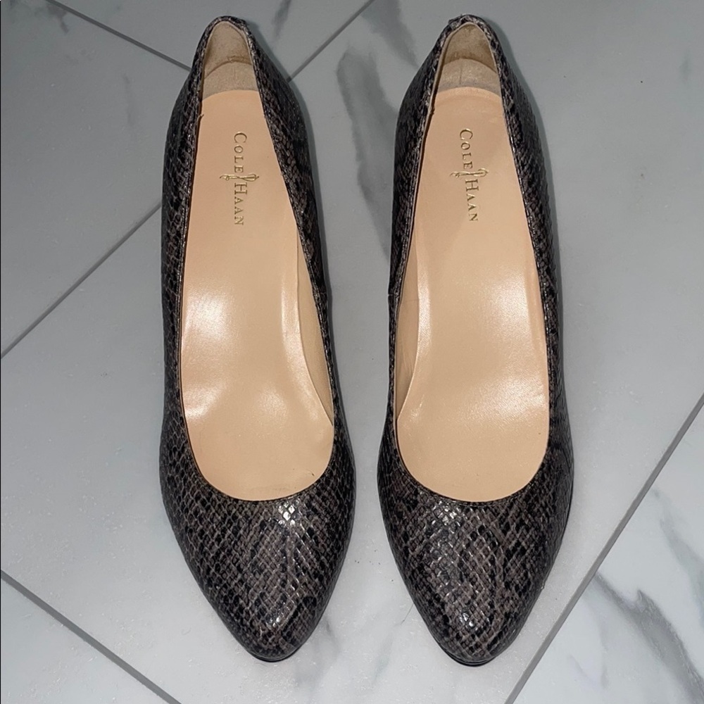 Cole Haan Women's Platform Dark Grey Snake Skin Pumps